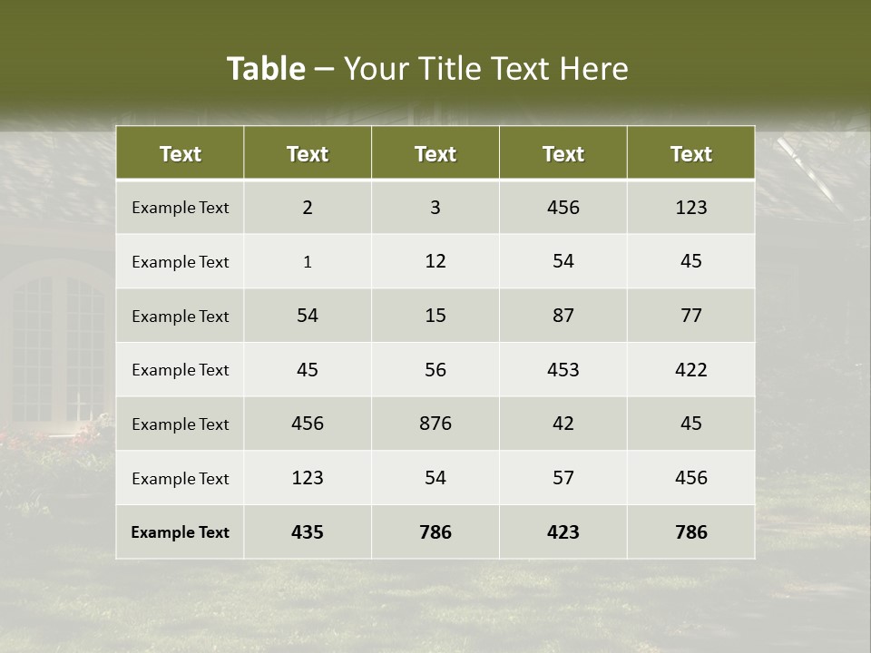 A Blue House With Pink And White Flowers In Front Of It PowerPoint Template