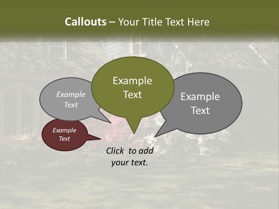 A Blue House With Pink And White Flowers In Front Of It PowerPoint Template