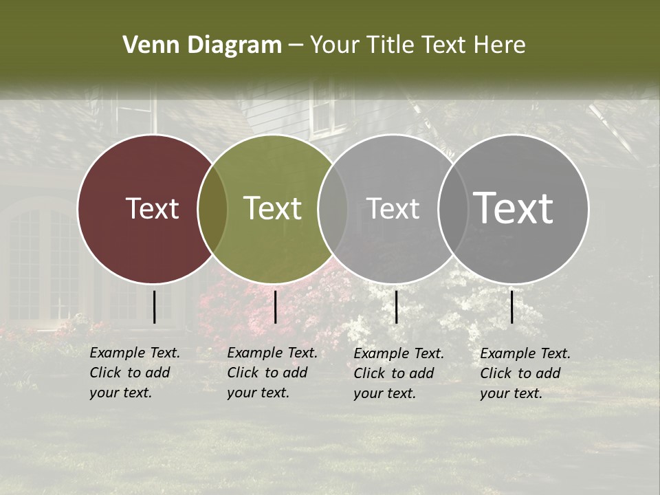 A Blue House With Pink And White Flowers In Front Of It PowerPoint Template