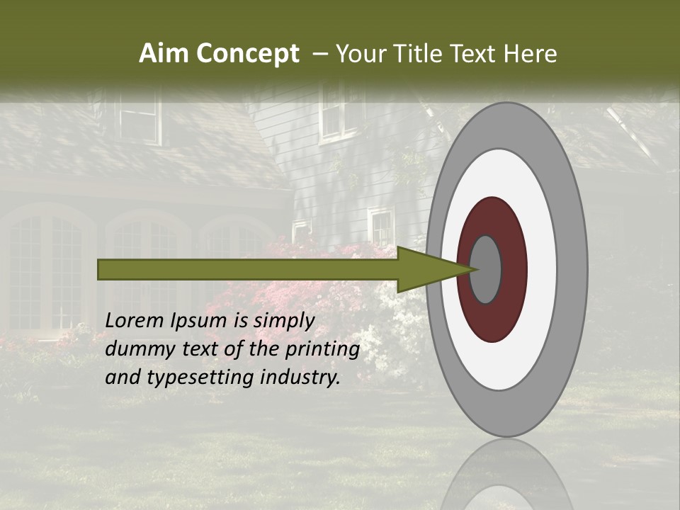 A Blue House With Pink And White Flowers In Front Of It PowerPoint Template