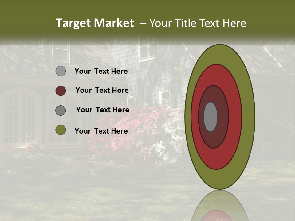 A Blue House With Pink And White Flowers In Front Of It PowerPoint Template