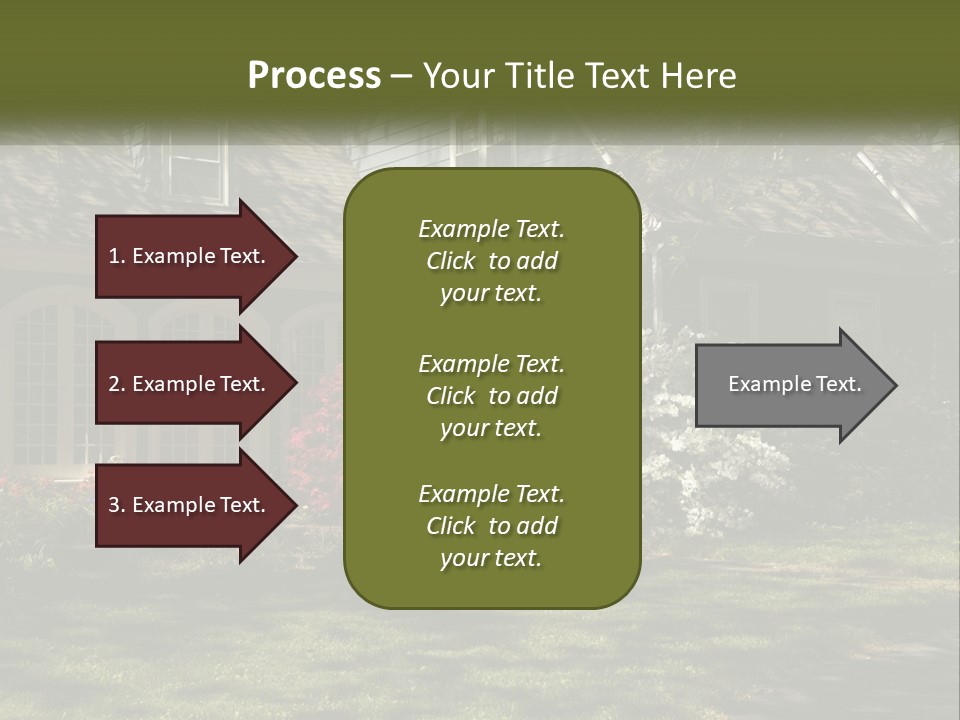 A Blue House With Pink And White Flowers In Front Of It PowerPoint Template