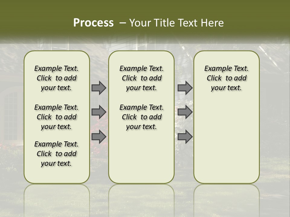 A Blue House With Pink And White Flowers In Front Of It PowerPoint Template