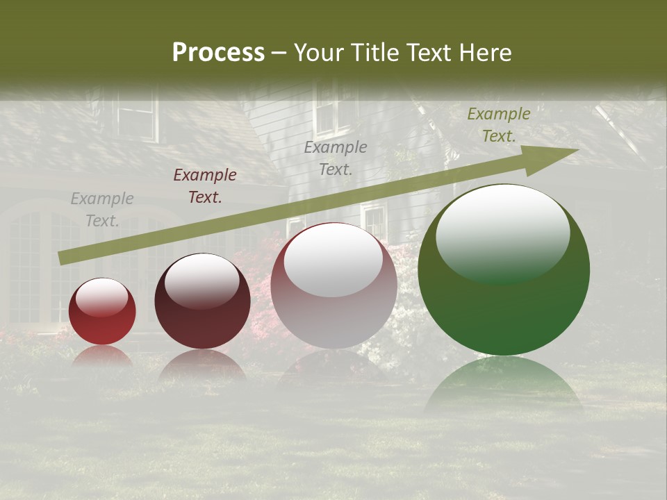 A Blue House With Pink And White Flowers In Front Of It PowerPoint Template