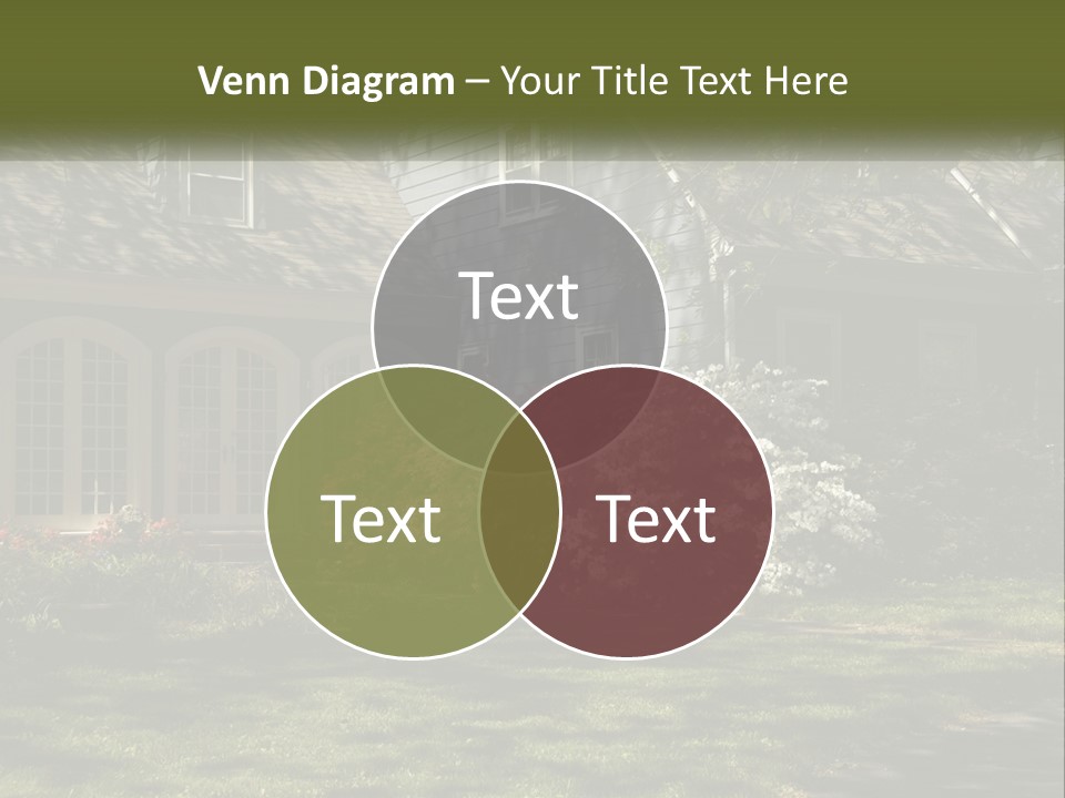 A Blue House With Pink And White Flowers In Front Of It PowerPoint Template