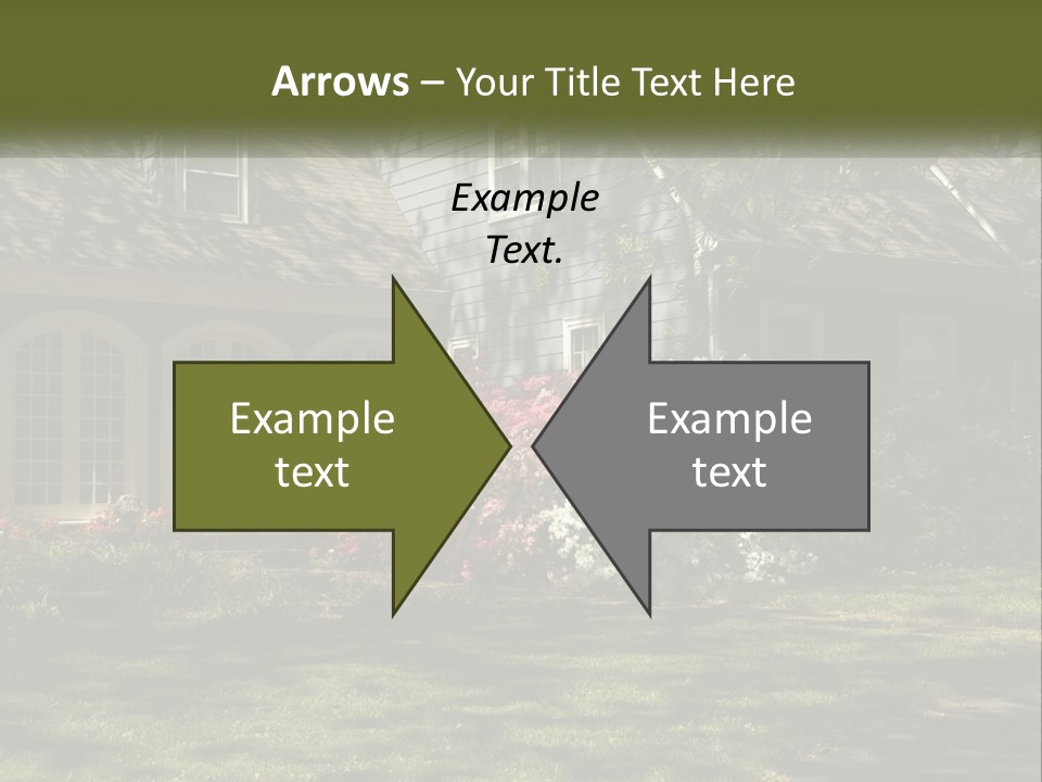 A Blue House With Pink And White Flowers In Front Of It PowerPoint Template