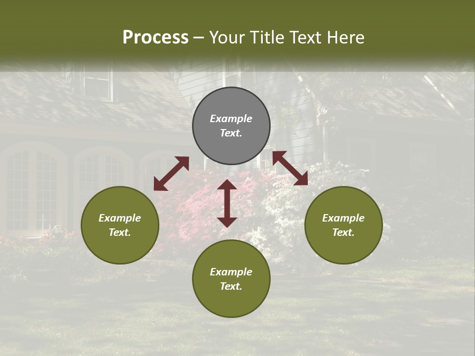 A Blue House With Pink And White Flowers In Front Of It PowerPoint Template