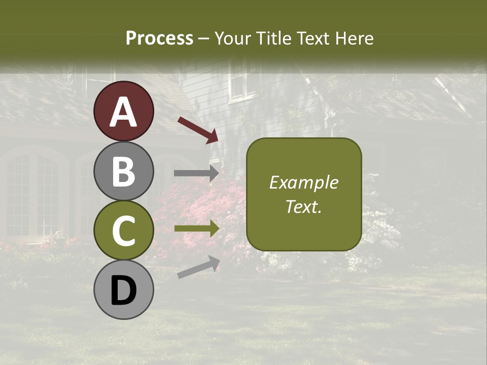 A Blue House With Pink And White Flowers In Front Of It PowerPoint Template