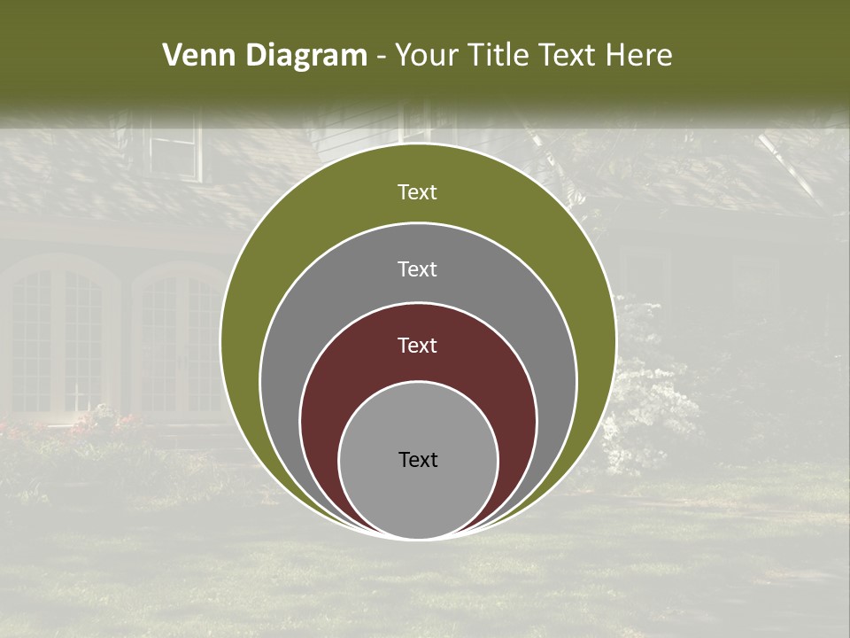 A Blue House With Pink And White Flowers In Front Of It PowerPoint Template