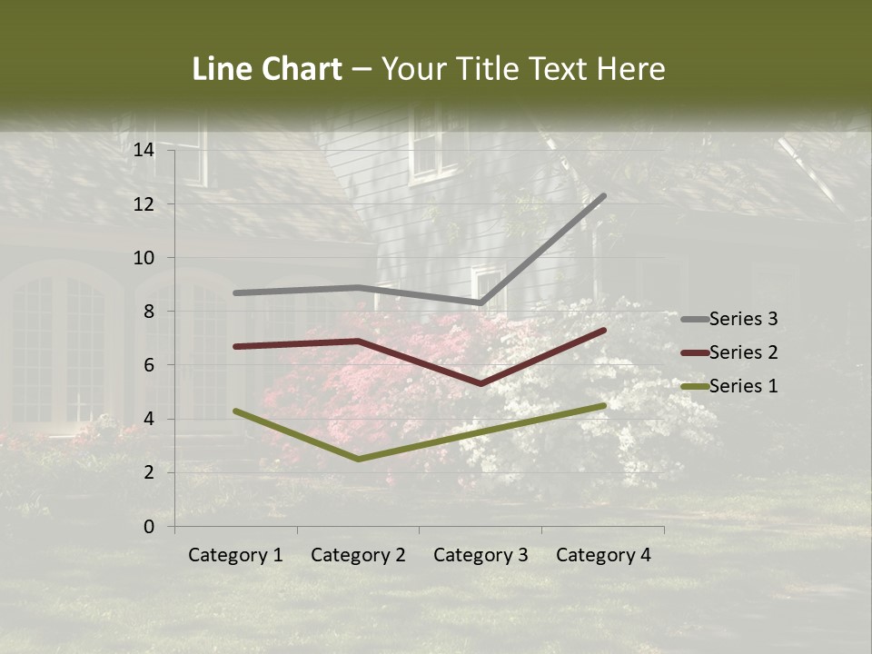 A Blue House With Pink And White Flowers In Front Of It PowerPoint Template