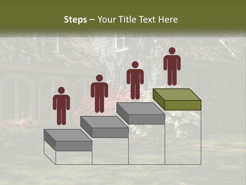 A Blue House With Pink And White Flowers In Front Of It PowerPoint Template