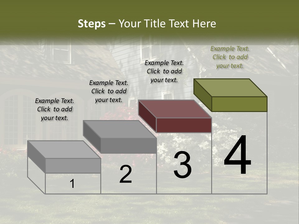 A Blue House With Pink And White Flowers In Front Of It PowerPoint Template