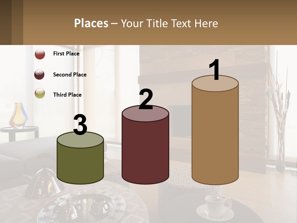 A Living Room With A Couch And A Fireplace PowerPoint Template