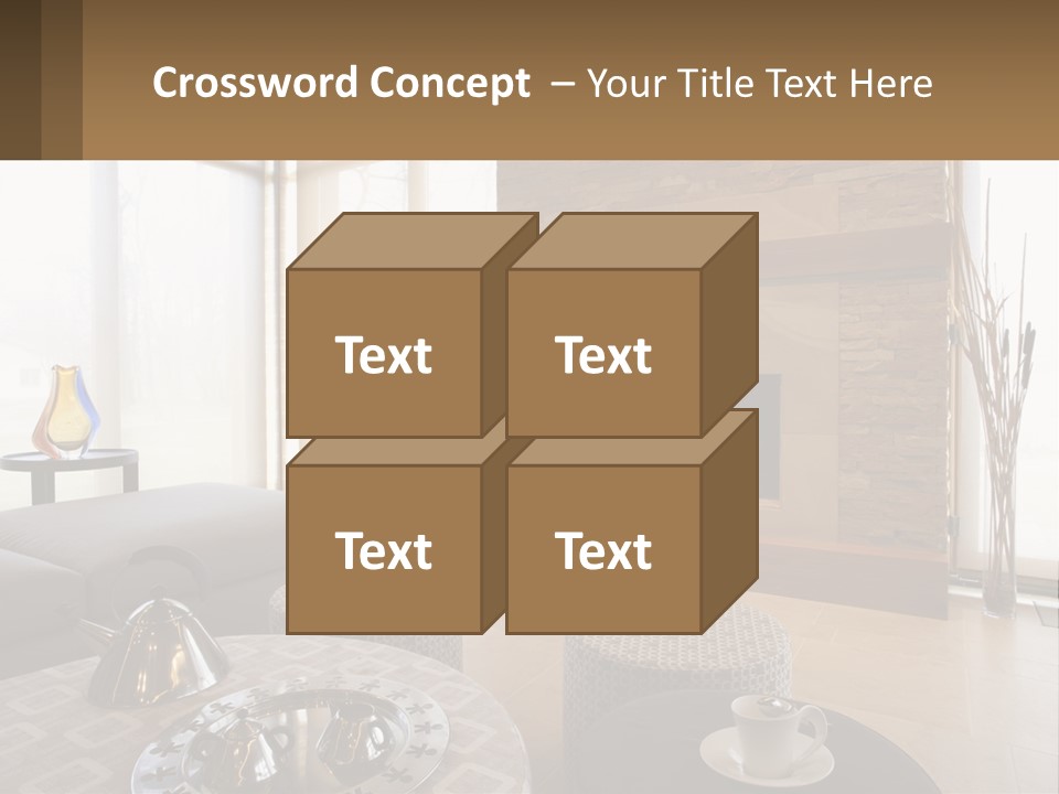 A Living Room With A Couch And A Fireplace PowerPoint Template