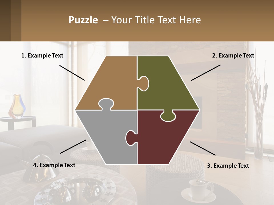 A Living Room With A Couch And A Fireplace PowerPoint Template