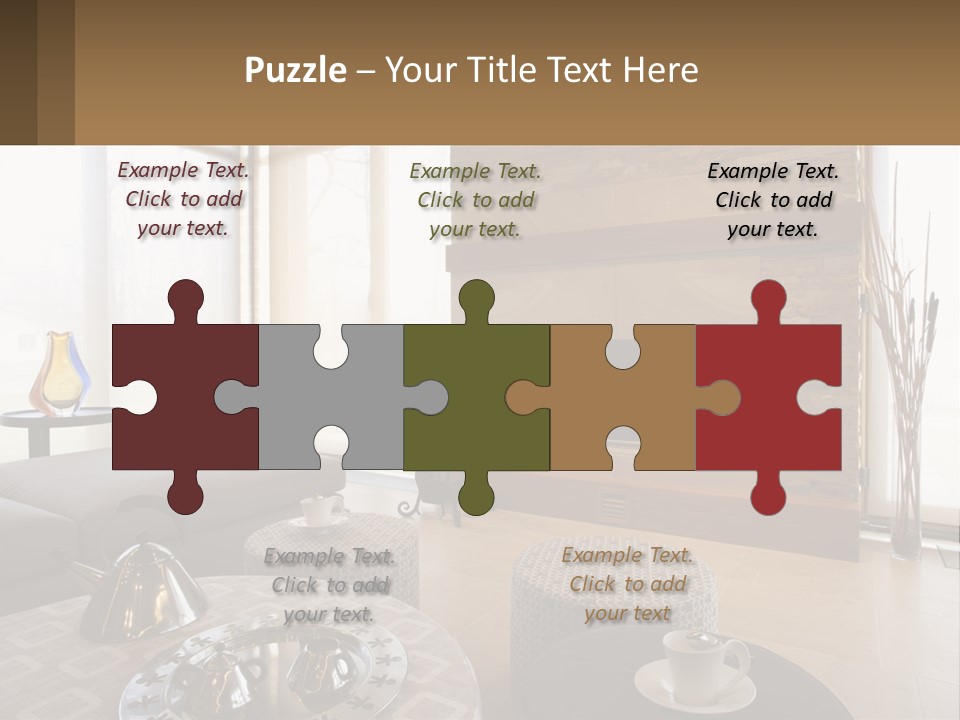 A Living Room With A Couch And A Fireplace PowerPoint Template