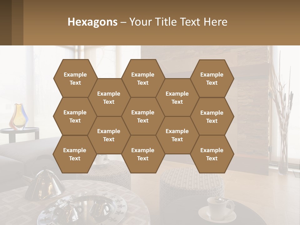 A Living Room With A Couch And A Fireplace PowerPoint Template