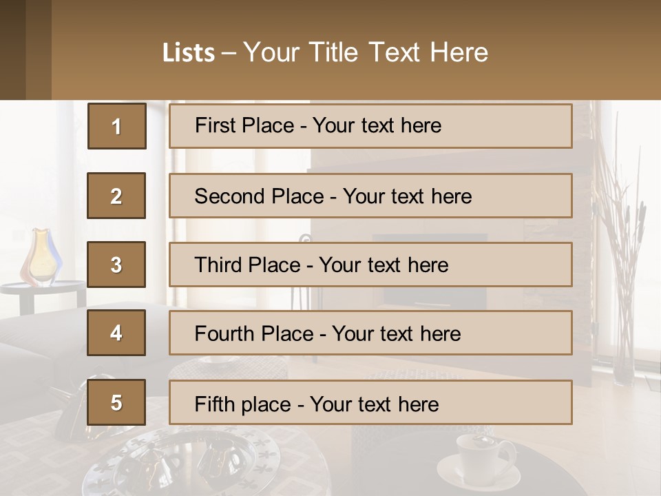 A Living Room With A Couch And A Fireplace PowerPoint Template