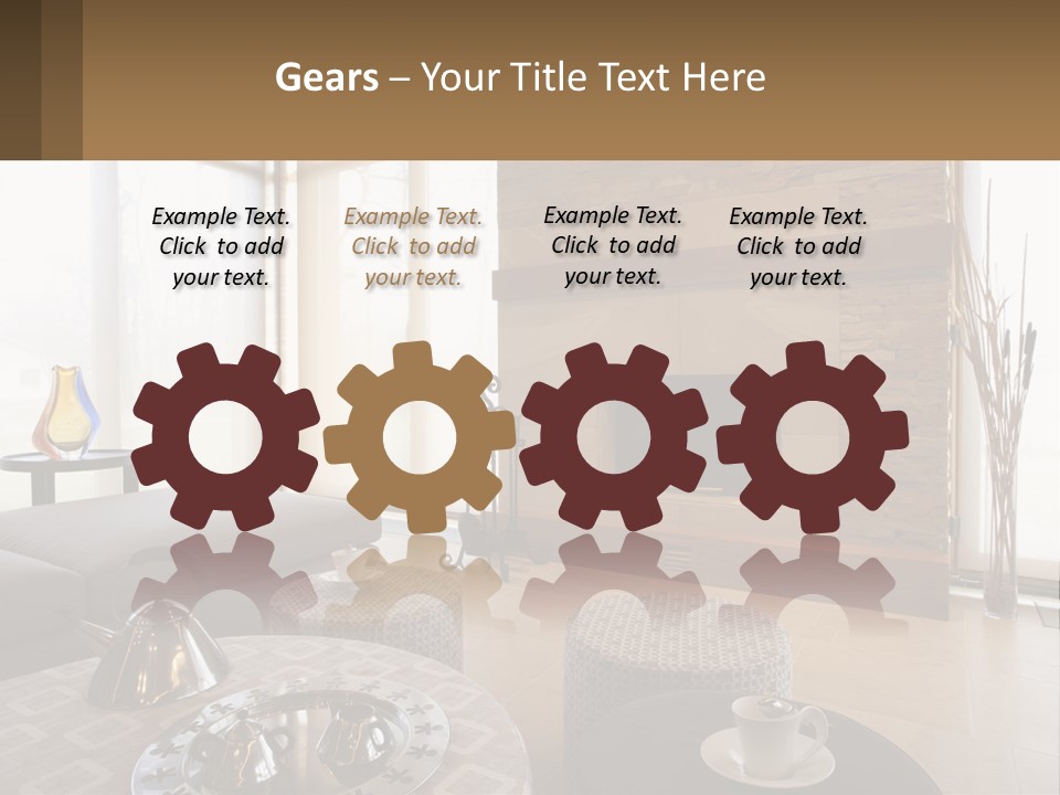 A Living Room With A Couch And A Fireplace PowerPoint Template