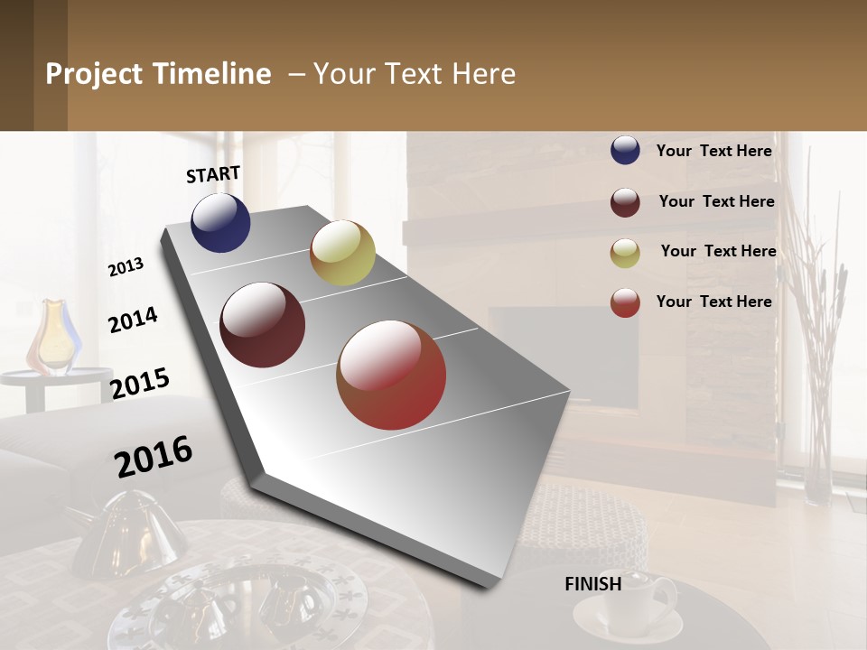 A Living Room With A Couch And A Fireplace PowerPoint Template