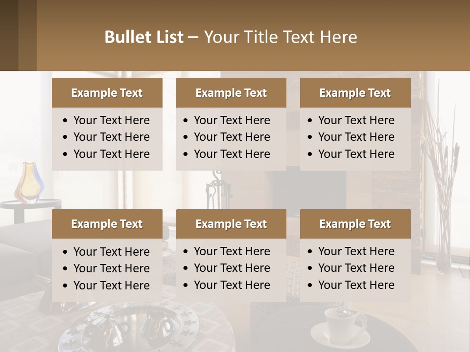 A Living Room With A Couch And A Fireplace PowerPoint Template