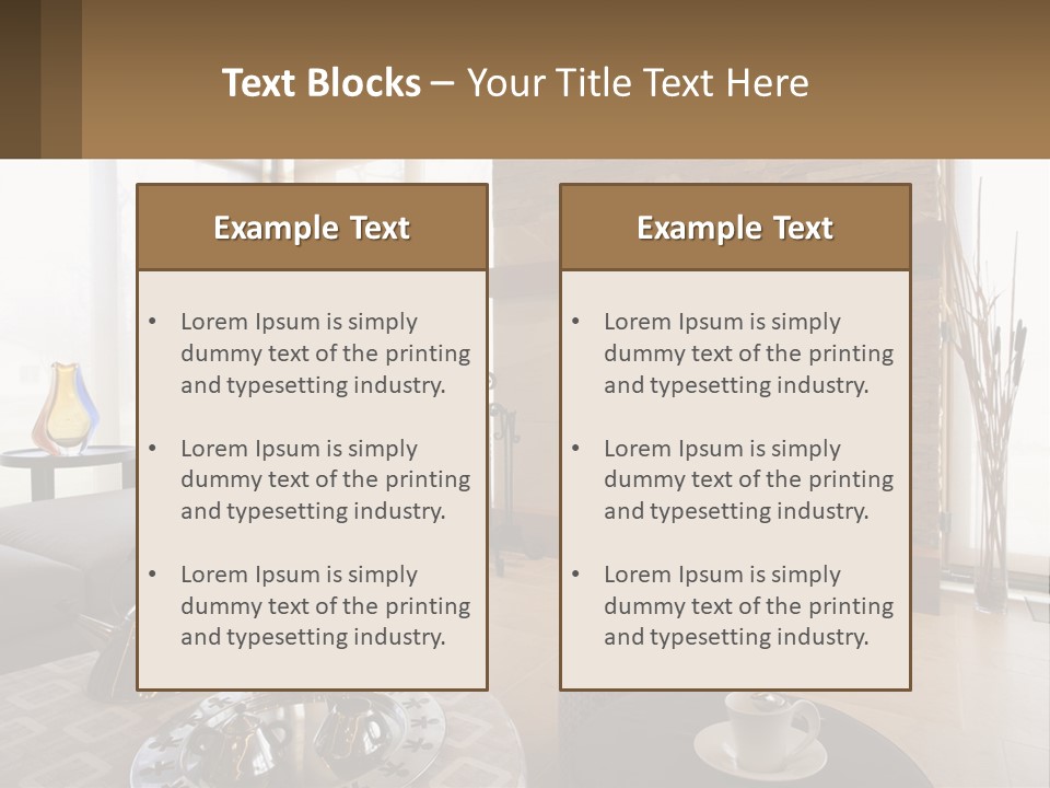A Living Room With A Couch And A Fireplace PowerPoint Template