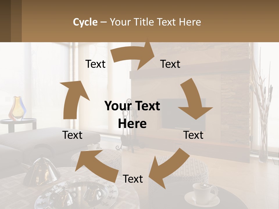 A Living Room With A Couch And A Fireplace PowerPoint Template