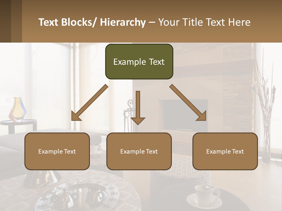 A Living Room With A Couch And A Fireplace PowerPoint Template