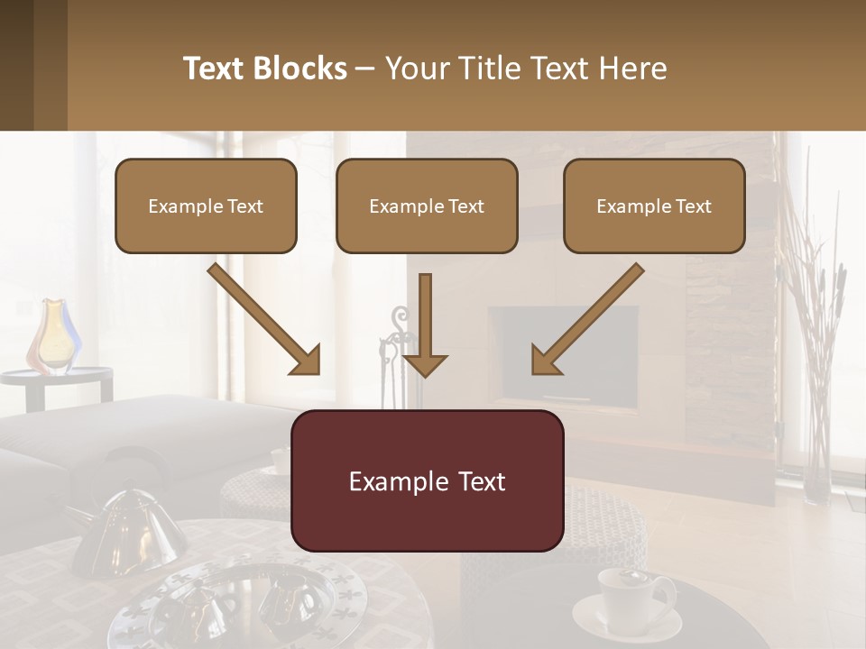 A Living Room With A Couch And A Fireplace PowerPoint Template