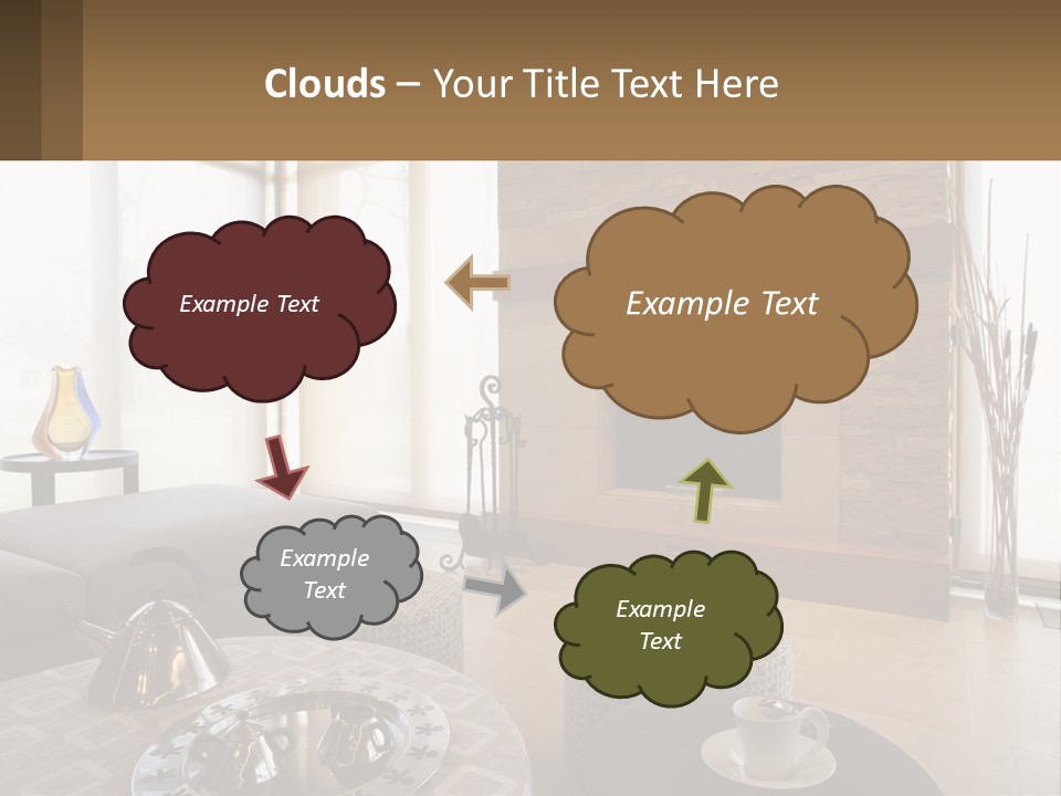 A Living Room With A Couch And A Fireplace PowerPoint Template