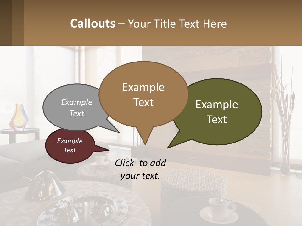 A Living Room With A Couch And A Fireplace PowerPoint Template