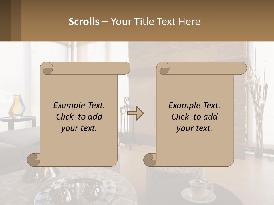 A Living Room With A Couch And A Fireplace PowerPoint Template