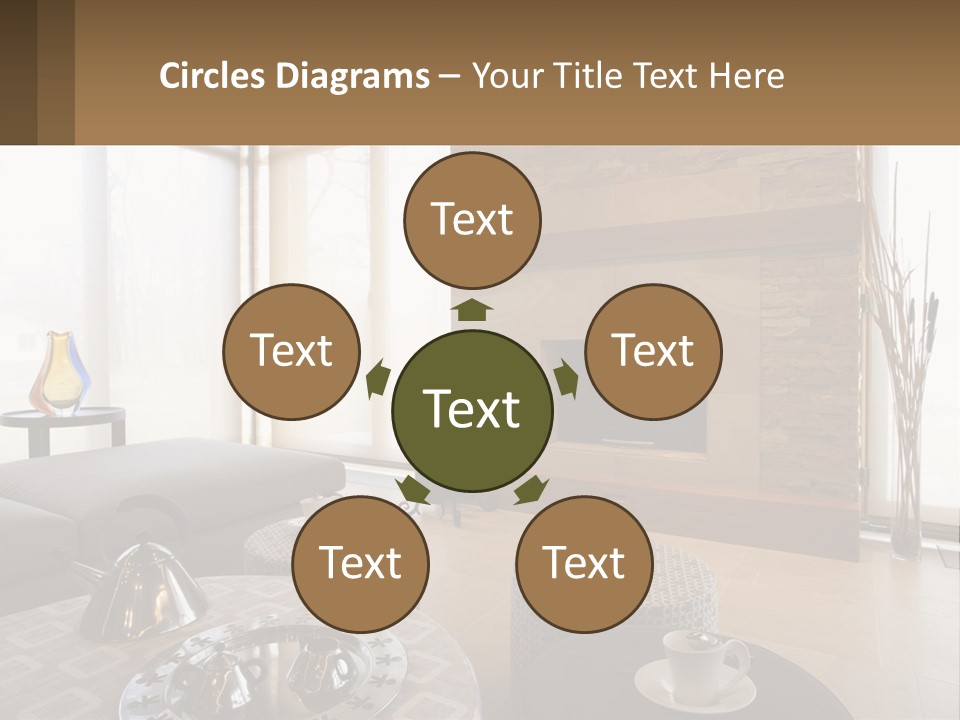 A Living Room With A Couch And A Fireplace PowerPoint Template