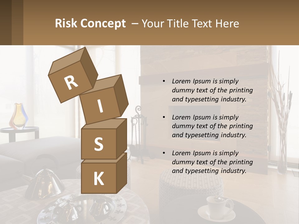 A Living Room With A Couch And A Fireplace PowerPoint Template