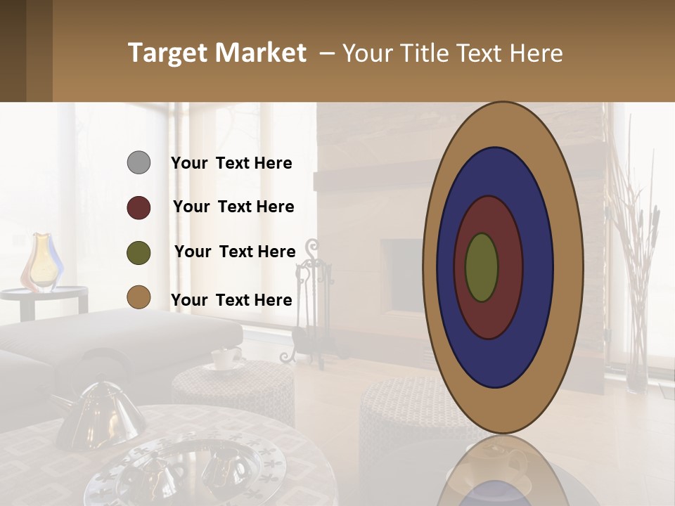 A Living Room With A Couch And A Fireplace PowerPoint Template