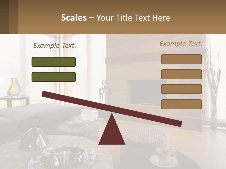 A Living Room With A Couch And A Fireplace PowerPoint Template