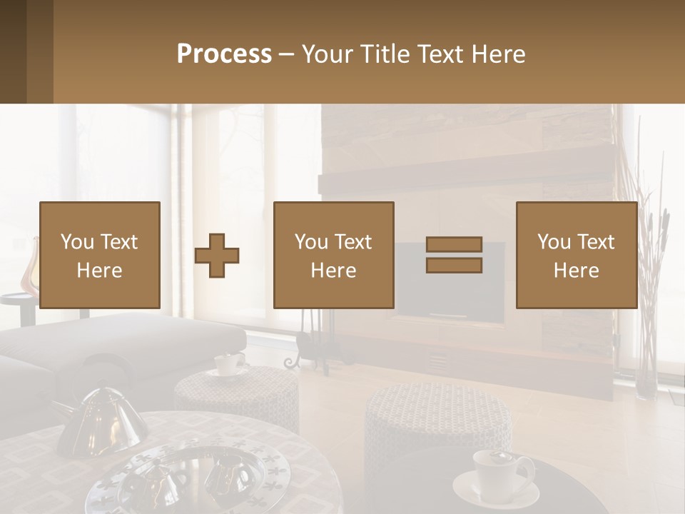 A Living Room With A Couch And A Fireplace PowerPoint Template