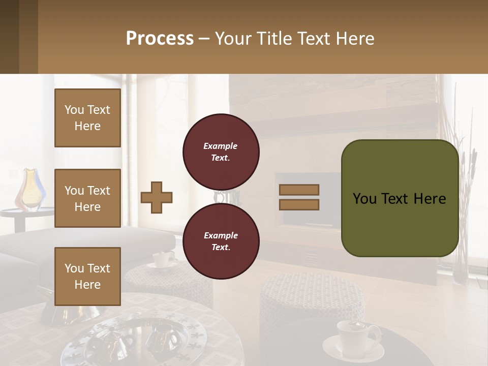 A Living Room With A Couch And A Fireplace PowerPoint Template