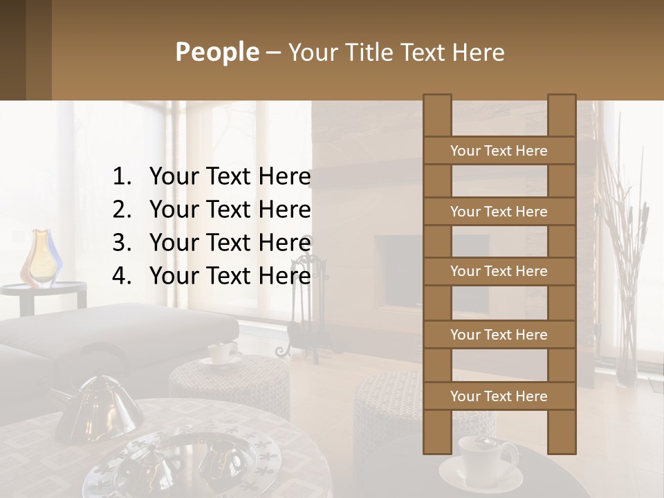 A Living Room With A Couch And A Fireplace PowerPoint Template