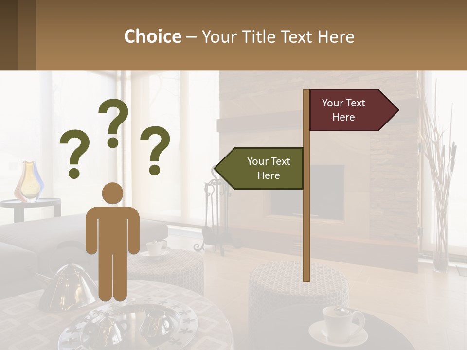 A Living Room With A Couch And A Fireplace PowerPoint Template