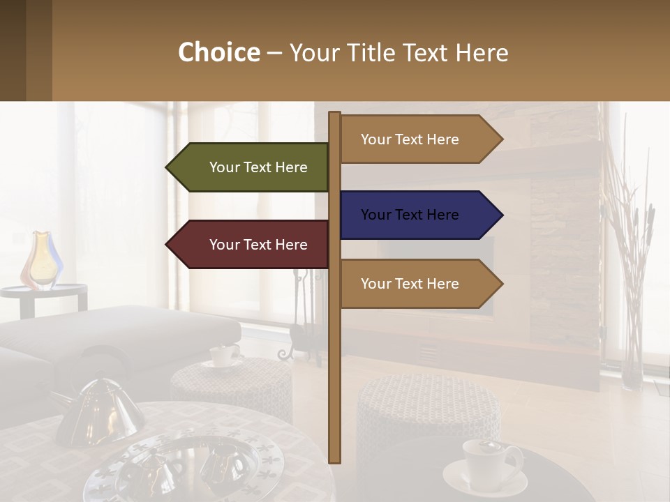 A Living Room With A Couch And A Fireplace PowerPoint Template