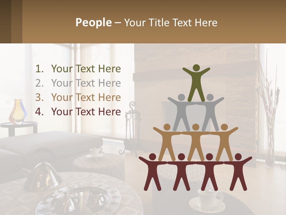 A Living Room With A Couch And A Fireplace PowerPoint Template