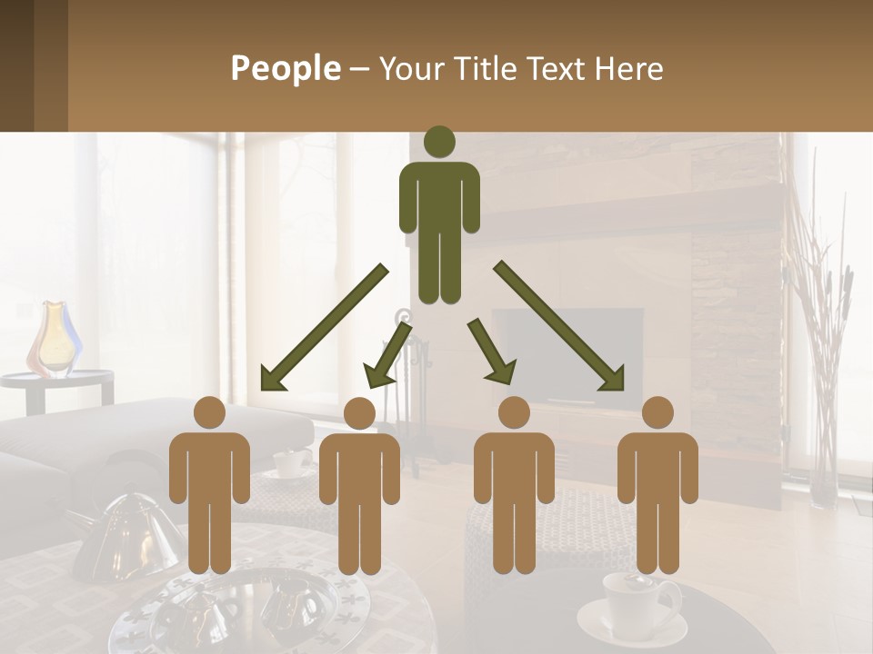 A Living Room With A Couch And A Fireplace PowerPoint Template