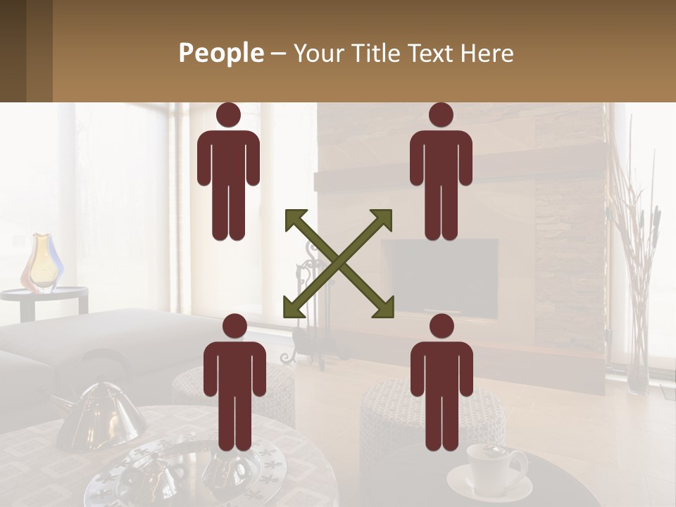 A Living Room With A Couch And A Fireplace PowerPoint Template