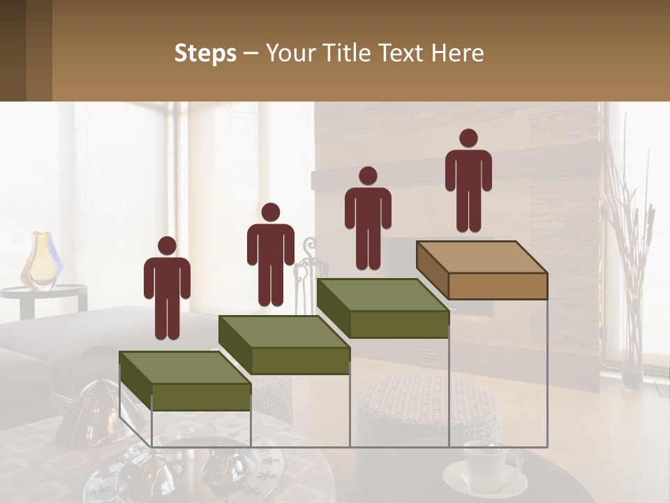 A Living Room With A Couch And A Fireplace PowerPoint Template