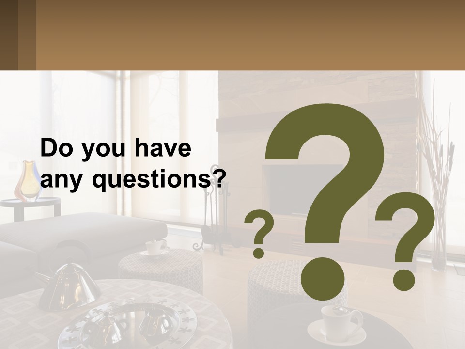 A Living Room With A Couch And A Fireplace PowerPoint Template