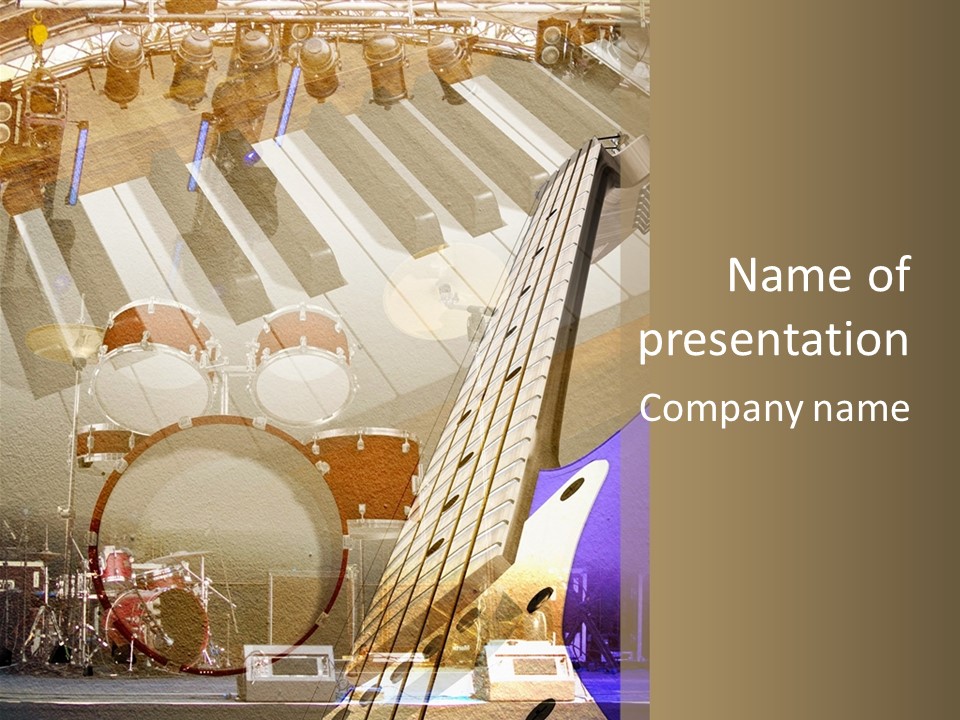 A Musical Instrument On A Stage With A Piano In The Background PowerPoint Template