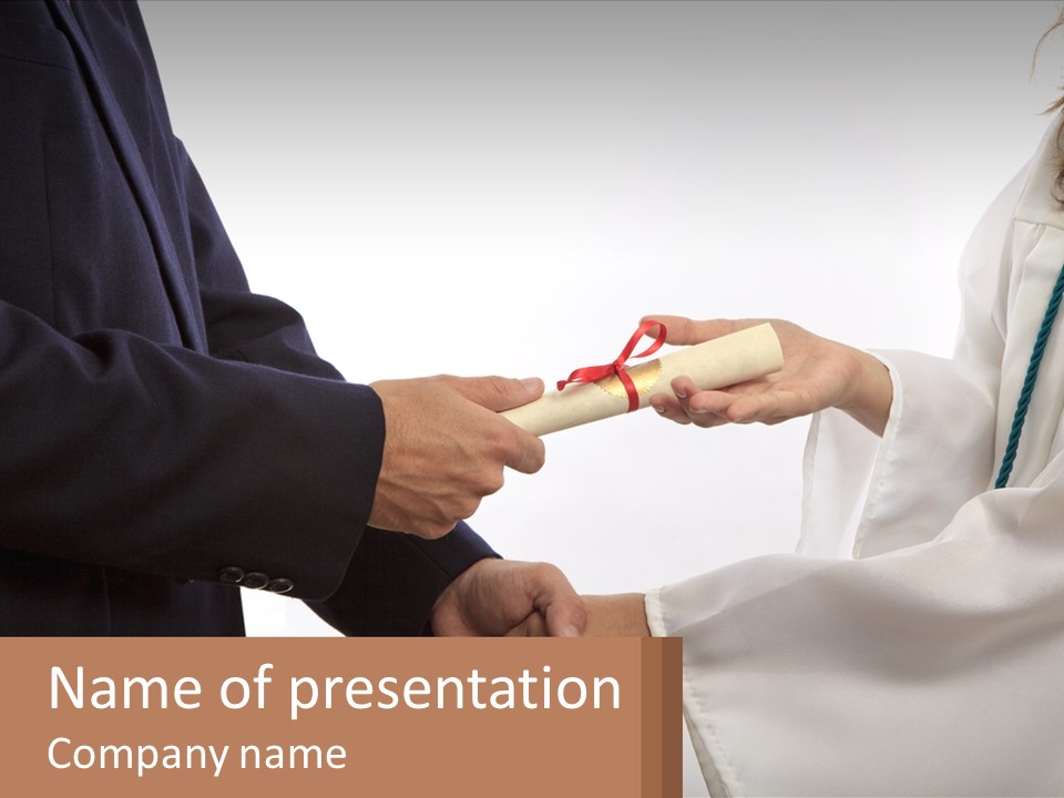 A Man And A Woman Exchanging A Diploma PowerPoint Template