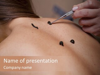 A Woman Getting A Permanent Tattoo On Her Back PowerPoint Template