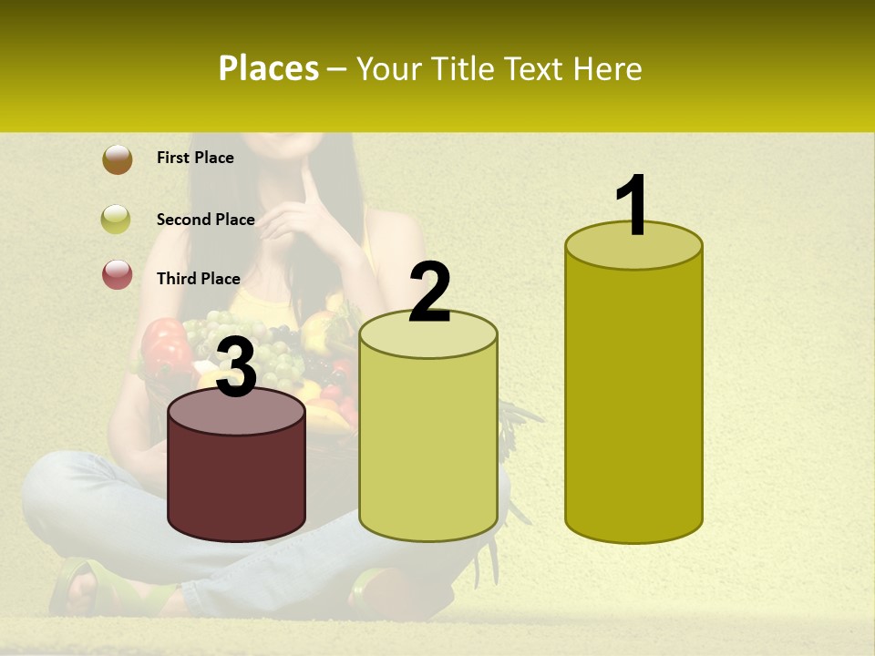 A Woman Sitting On The Floor Holding A Basket Of Fruit PowerPoint Template